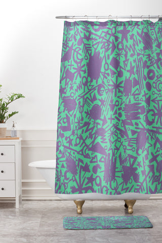 Nick Nelson Turquoise Synapses Shower Curtain And Mat