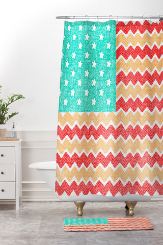 Nick Nelson Zig Zag Flag Shower Curtain And Mat