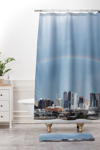 Nick Quintero Rainbow Over Dallas Shower Curtain And Mat