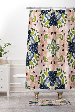 Nika FLORAL TILE Shower Curtain And Mat