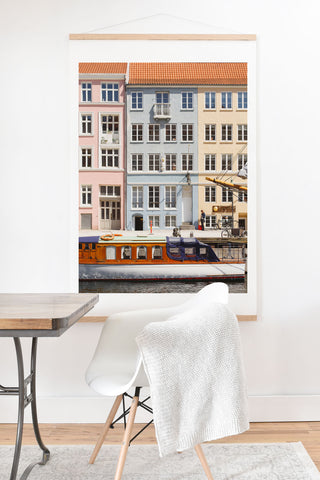 Ninasclicks Copenhagen Pastel Nyhavn houses and boat Art Print And Hanger