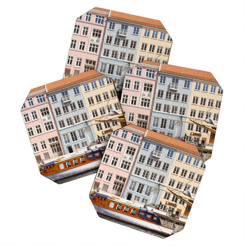 Ninasclicks Copenhagen Pastel Nyhavn houses and boat Coaster Set