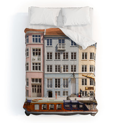 Ninasclicks Copenhagen Pastel Nyhavn houses and boat Comforter