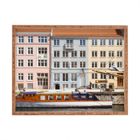 Ninasclicks Copenhagen Pastel Nyhavn houses and boat Rectangular Tray