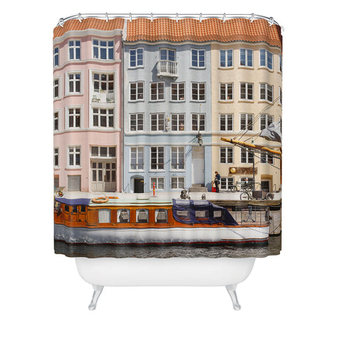 Ninasclicks Copenhagen Pastel Nyhavn houses and boat Shower Curtain