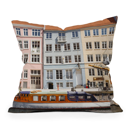 Ninasclicks Copenhagen Pastel Nyhavn houses and boat Outdoor Throw Pillow