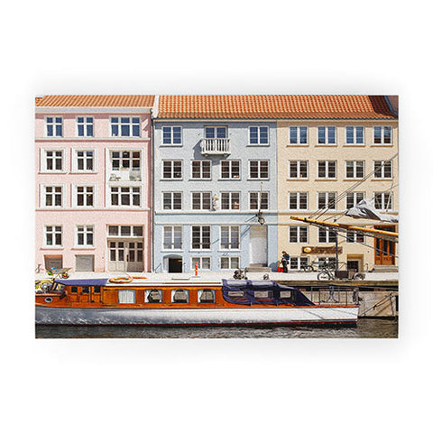Ninasclicks Copenhagen Pastel Nyhavn houses and boat Welcome Mat