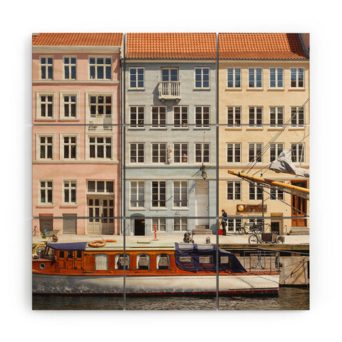 Ninasclicks Copenhagen Pastel Nyhavn houses and boat Wood Wall Mural