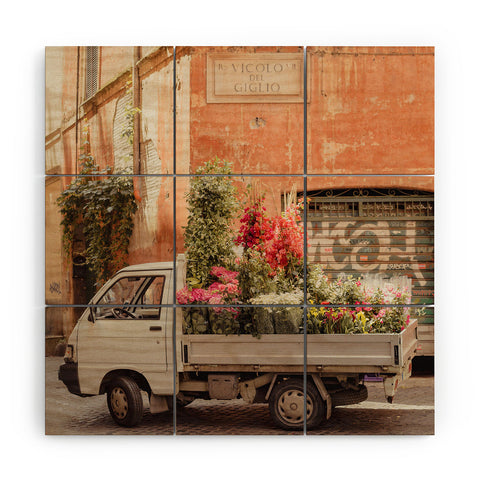 Ninasclicks Rome cute van with lots of flowers Wood Wall Mural