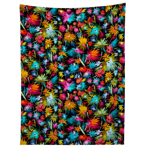 Ninola Design Abstract Flowers Neon Jungle Tapestry