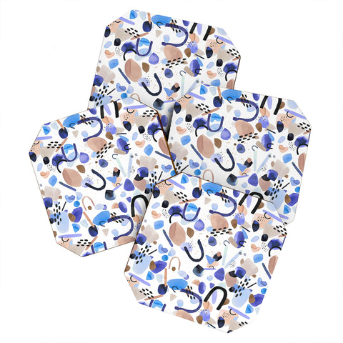 Ninola Design Abstract geo shapes Blue Coaster Set
