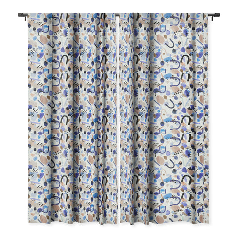 Ninola Design Abstract geo shapes Blue Blackout Window Curtain
