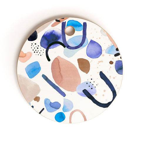 Ninola Design Abstract geo shapes Blue Cutting Board Round
