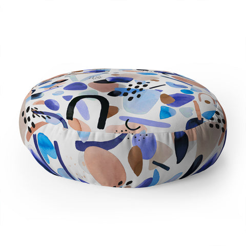 Ninola Design Abstract geo shapes Blue Floor Pillow Round