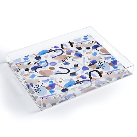 Ninola Design Abstract geo shapes Blue Acrylic Tray