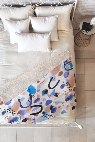 Ninola Design Abstract geo shapes Blue Fleece Throw Blanket