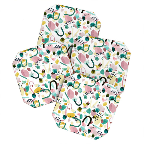 Ninola Design Abstract geo shapes Green Coaster Set