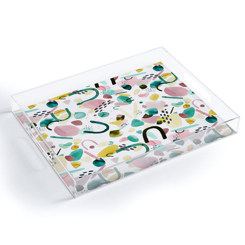 Ninola Design Abstract geo shapes Green Acrylic Tray