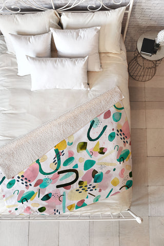 Ninola Design Abstract geo shapes Green Fleece Throw Blanket