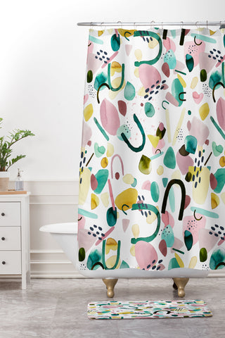 Ninola Design Abstract geo shapes Green Shower Curtain And Mat