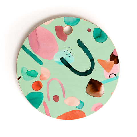 Ninola Design Abstract geo shapes Spring Cutting Board Round