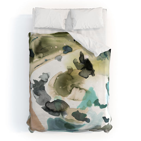 Ninola Design Abstract Painting Gold Blue Duvet Cover