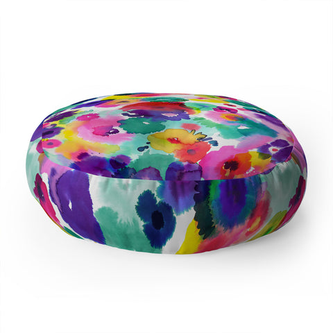 Ninola Design Abstract spring blooms watercolor Floor Pillow Round