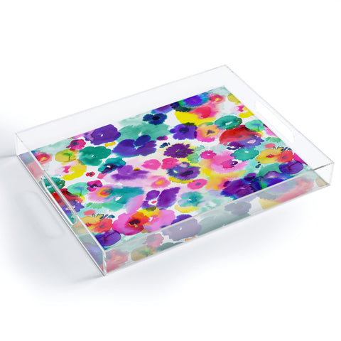Ninola Design Abstract spring blooms watercolor Acrylic Tray