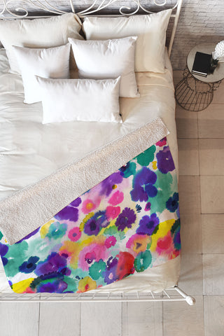 Ninola Design Abstract spring blooms watercolor Fleece Throw Blanket