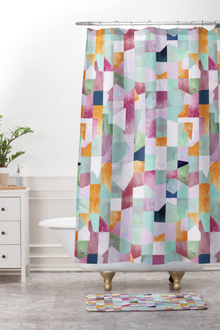 Ninola Design Artful Collage Texture Green Shower Curtain And Mat