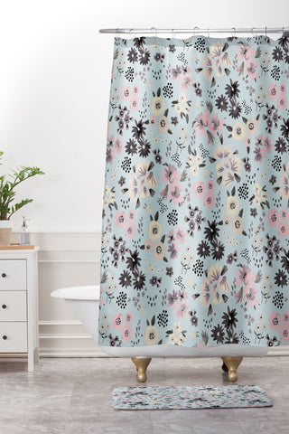 Ninola Design Artful little flowers Pastel Shower Curtain And Mat