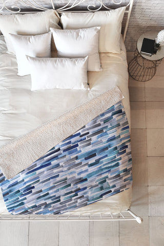 Ninola Design Artistic Stripes Indigo Fleece Throw Blanket