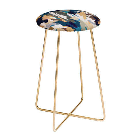 Ninola Design Artistic Texture Blue Gold Counter Stool