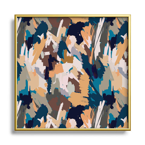 Ninola Design Artistic Texture Blue Gold Square Metal Framed Art Print