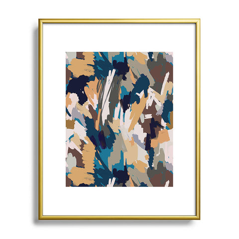 Ninola Design Artistic Texture Blue Gold Metal Framed Art Print