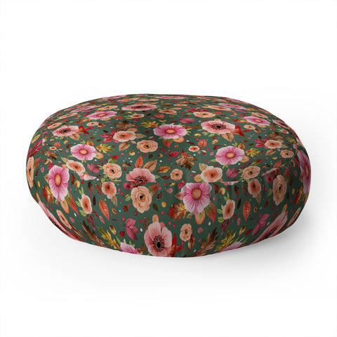Ninola Design Autumn Bunches Green Myrtle Floor Pillow Round