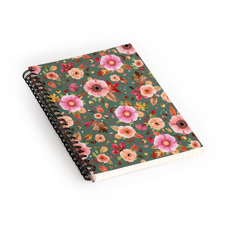 Ninola Design Autumn Bunches Green Myrtle Spiral Notebook