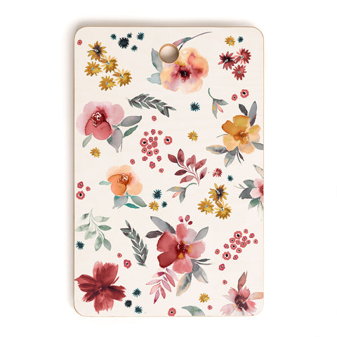 Ninola Design Autumn floral Red holiday Cutting Board Rectangle