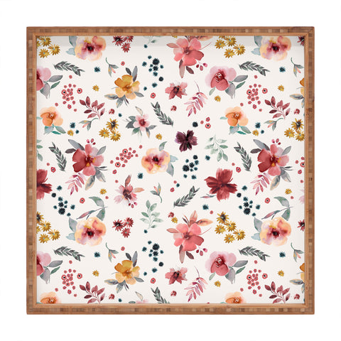 Ninola Design Autumn floral Red holiday Square Tray