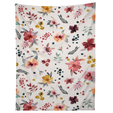 Ninola Design Autumn floral Red holiday Tapestry