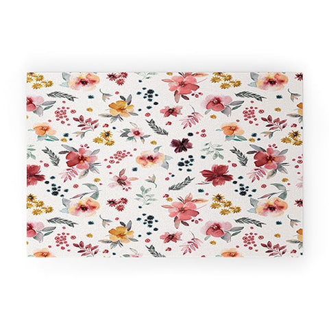 Ninola Design Autumn floral Red holiday Welcome Mat
