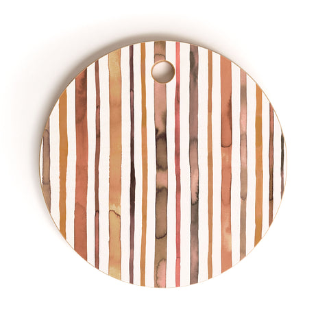 Ninola Design Autumn Terracotta Stripes Cutting Board Round