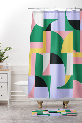 Ninola Design Bauhaus Shapes Spring Shower Curtain And Mat