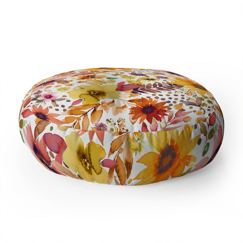 Ninola Design Big blooms flowers Gold Floor Pillow Round