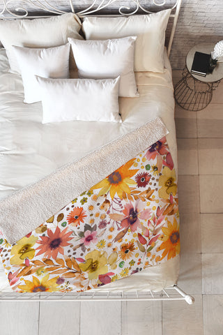 Ninola Design Big blooms flowers Gold Fleece Throw Blanket