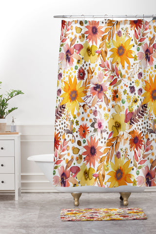 Ninola Design Big blooms flowers Gold Shower Curtain And Mat