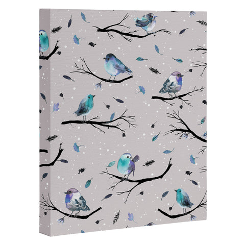 Ninola Design Birds Tree Snow Gray Art Canvas