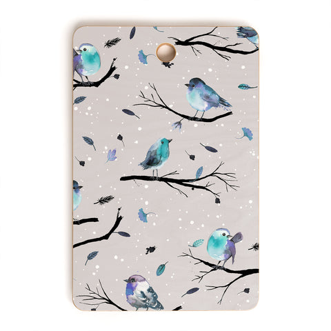 Ninola Design Birds Tree Snow Gray Cutting Board Rectangle
