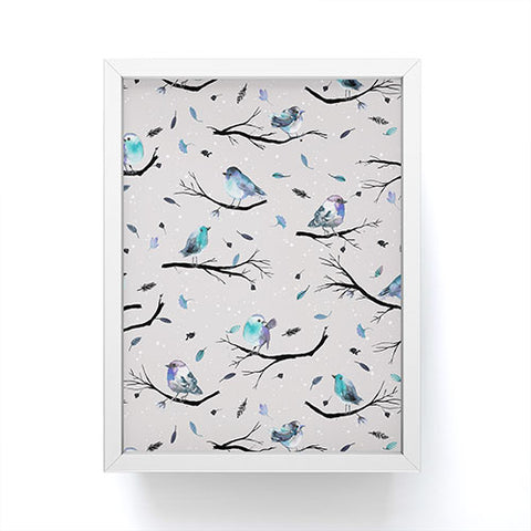 Ninola Design Birds Tree Snow Gray Framed Mini Art Print