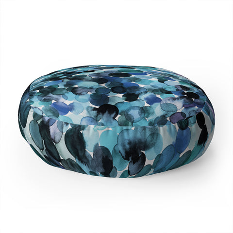 Ninola Design Blue watercolor dots Floor Pillow Round